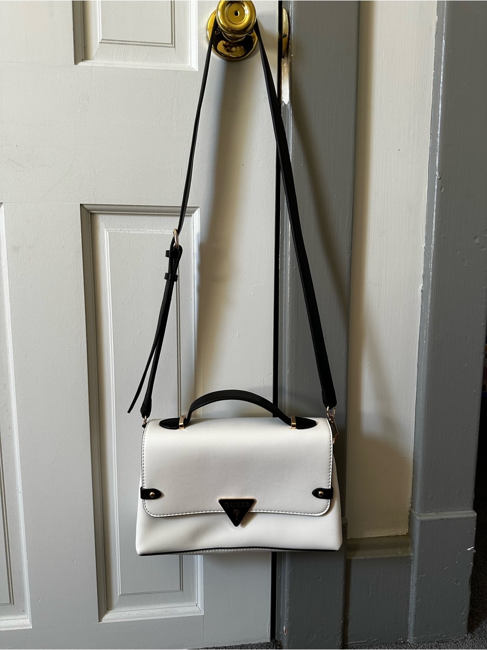 Guess White Crossbody Top-Handle Bag with Black Trim
